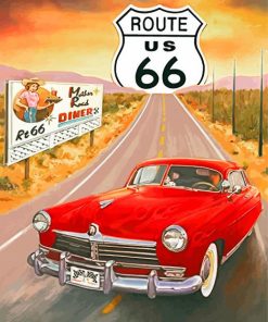 Route 66 Red Muscle Car Paint By Numbers