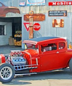 Vintage Red Car Aesthetic Paint By Numbers