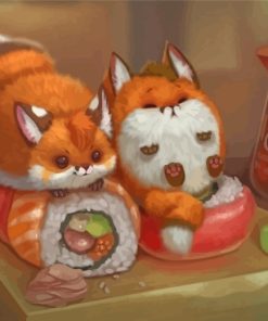 Red Foxes With Sushi Paint By Numbers