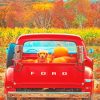 Red Truck with Pumpkins and Dog Paint By Numbers