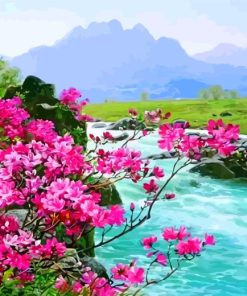 Riverscape Pink Flower Paint By Numbers