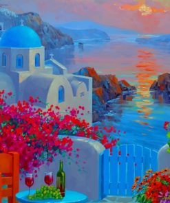 Sunset Beaches of Santorini Paint By Numbers