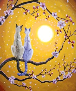 Golden Sakura Siamese Cats Paint By Numbers