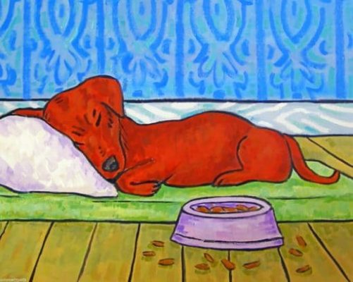Completed Sleeping Dachshund Dog Art