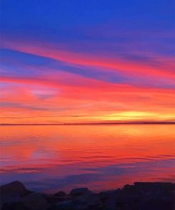 Blue and Orange Sunset Beach Paint By Numbers