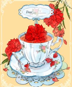 Red Flower Tea Cup Paint By Numbers