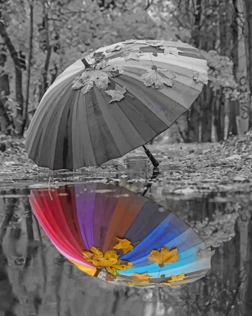 Finalizing the Colorful Umbrella Reflection art