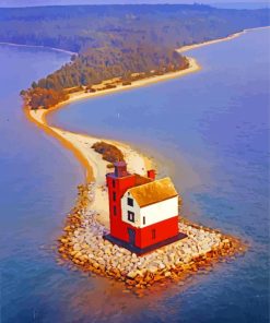 Round Island Lighthouse Seascape Paint By Numbers