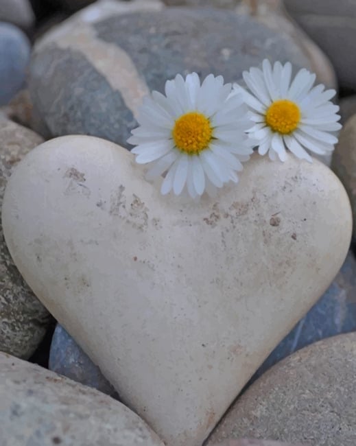 Finalizing White Heart Shape Flowers Artwork