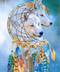 White Wolves Dream Catcher Paint By Numbers