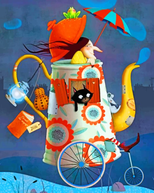 Finalizing Woman with Cats artwork