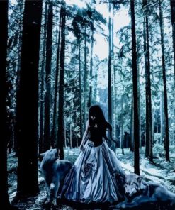 Woman and Wolf in Night Forest Paint By Numbers