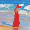 Woman in Red on Beach Paint By Numbers