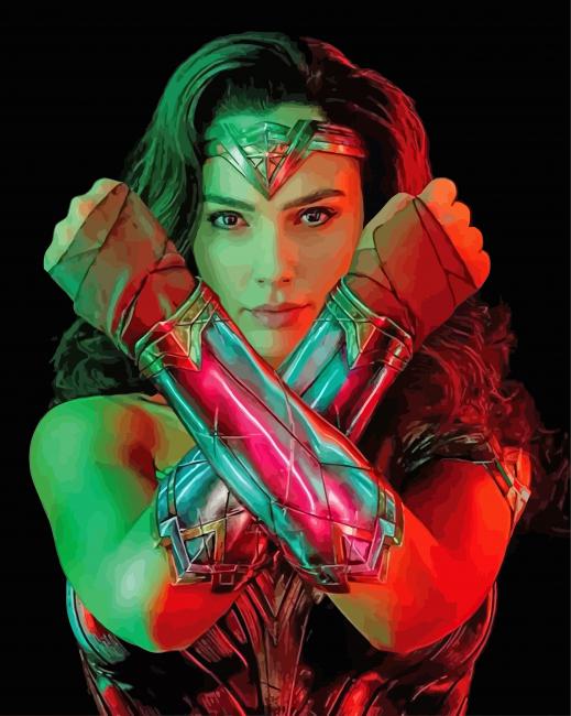 Finalizing the Wonder Woman paint by numbers artwork
