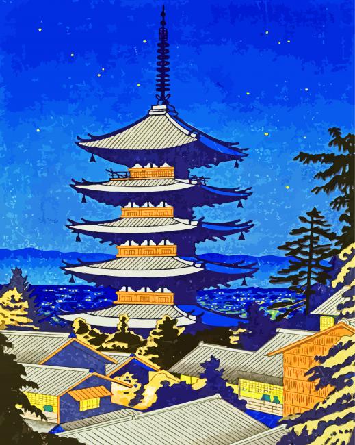 Finalizing the Yasaka Shrine Japan Scenery Painting Artwork