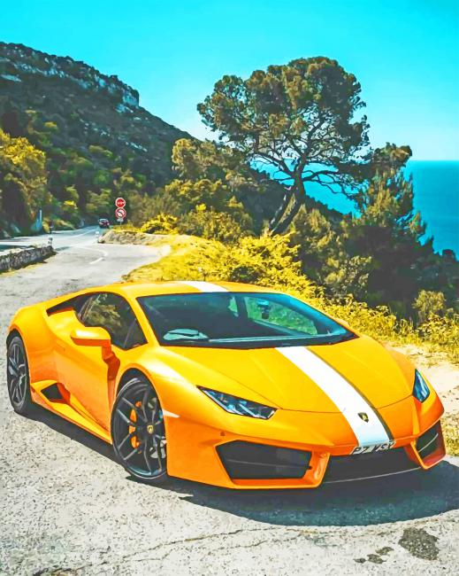Finalize Yellow Lamborghini Car Paint By Numbers Artwork